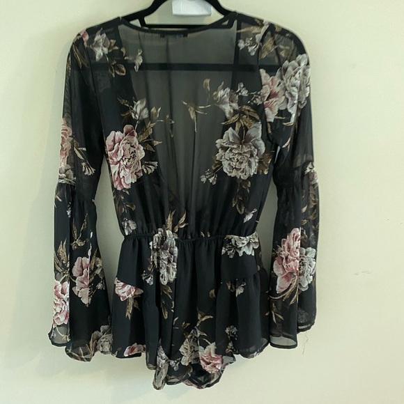 Fashion Nova Sheer Black and Pink Floral Romper - Picture 11 of 16